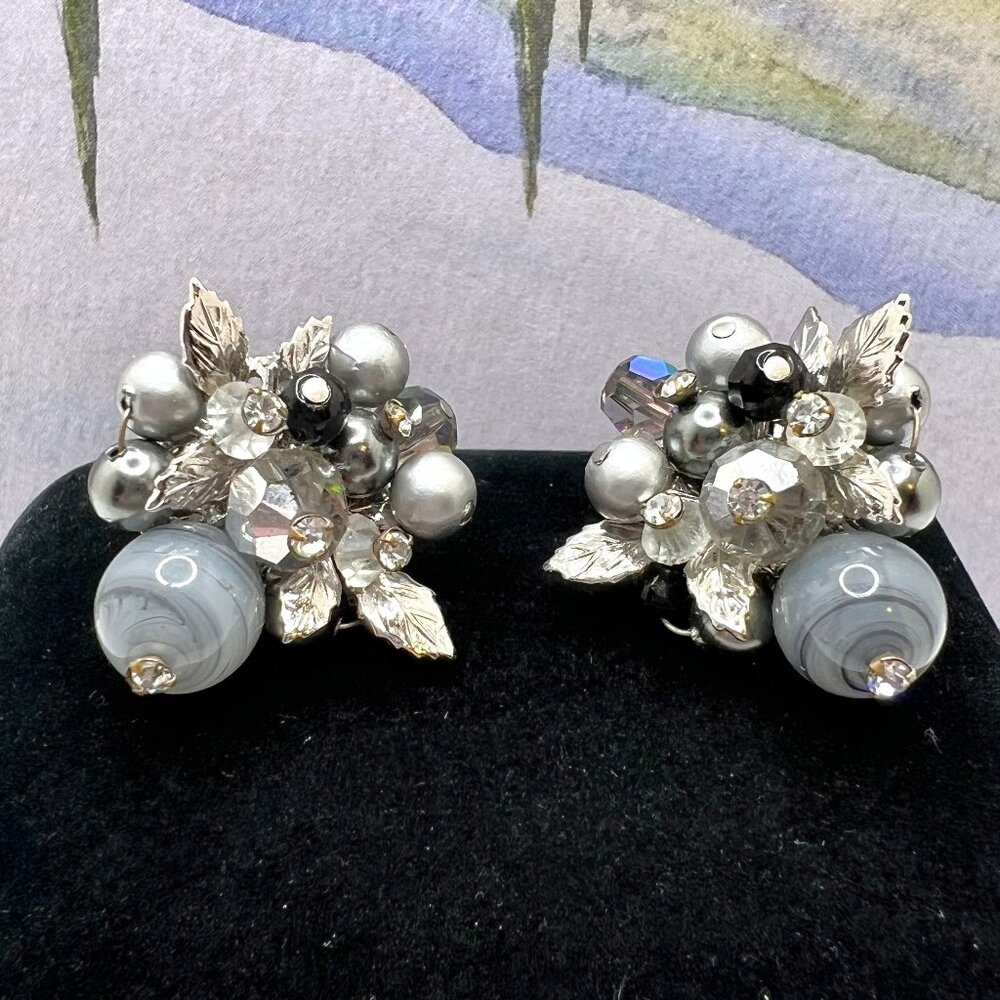 Vendome Beaded Cluster CLIP Earrings